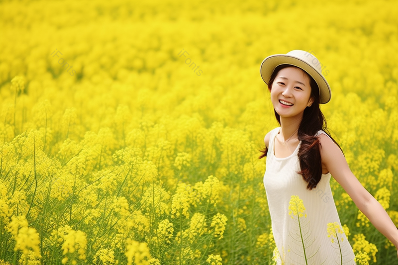站在油菜花田里笑着的美女,高清,摄影图,摄影图片,图片大全,摄影图免费下载